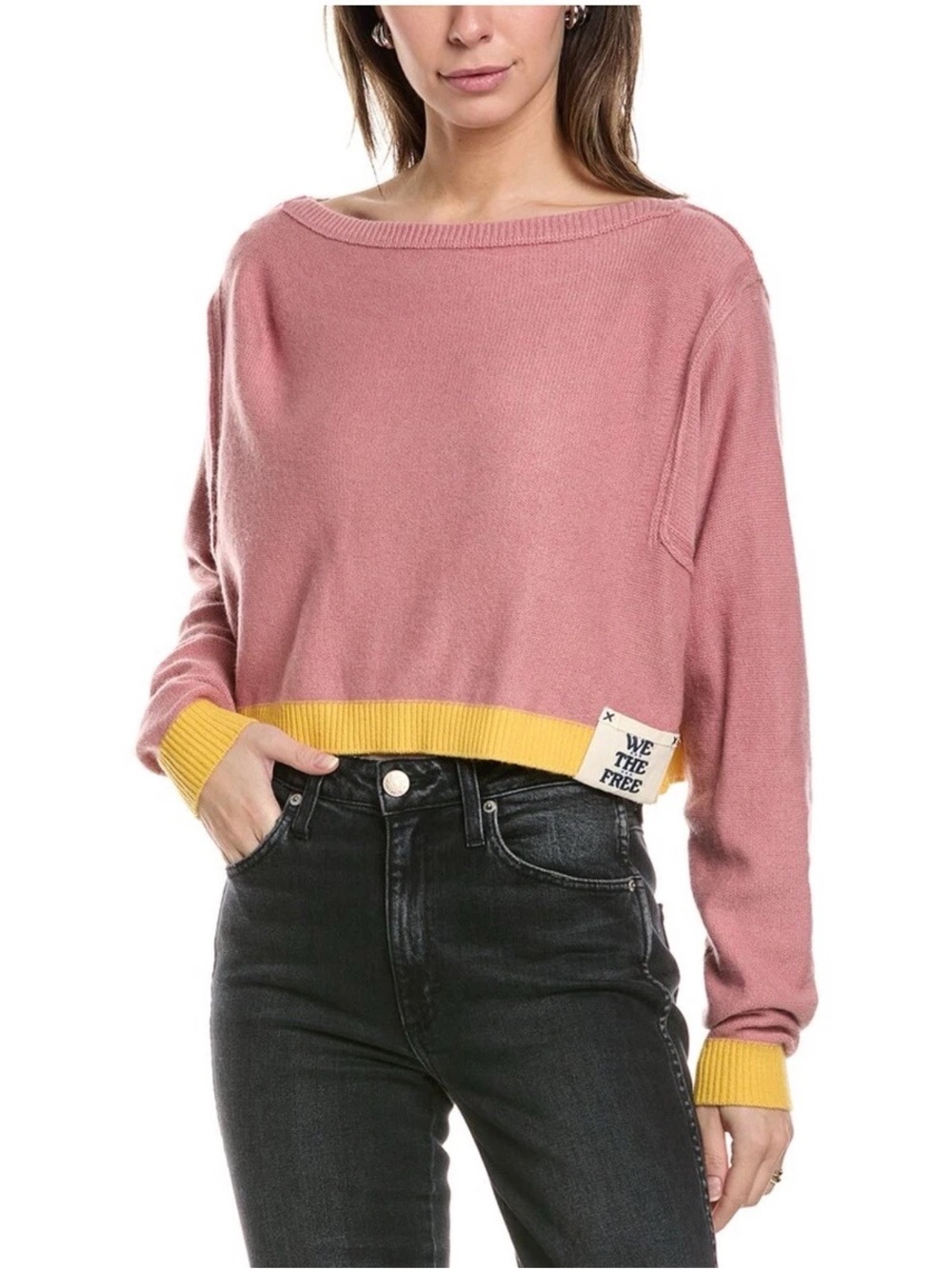 Free People We The Free Into The Blue Cropped Sweater in Rose Blush Combo XS